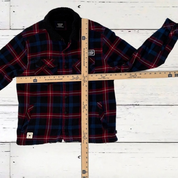 Hurley Sherpa Lined Plaid Jacket Men’s Medium Red Blue Flannel Coat - Picture 7 of 10